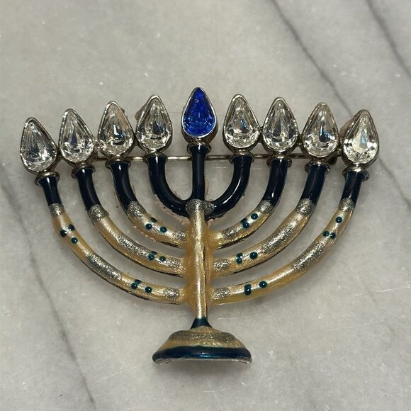 Menorah beweled brooch pin - Picture 1 of 7